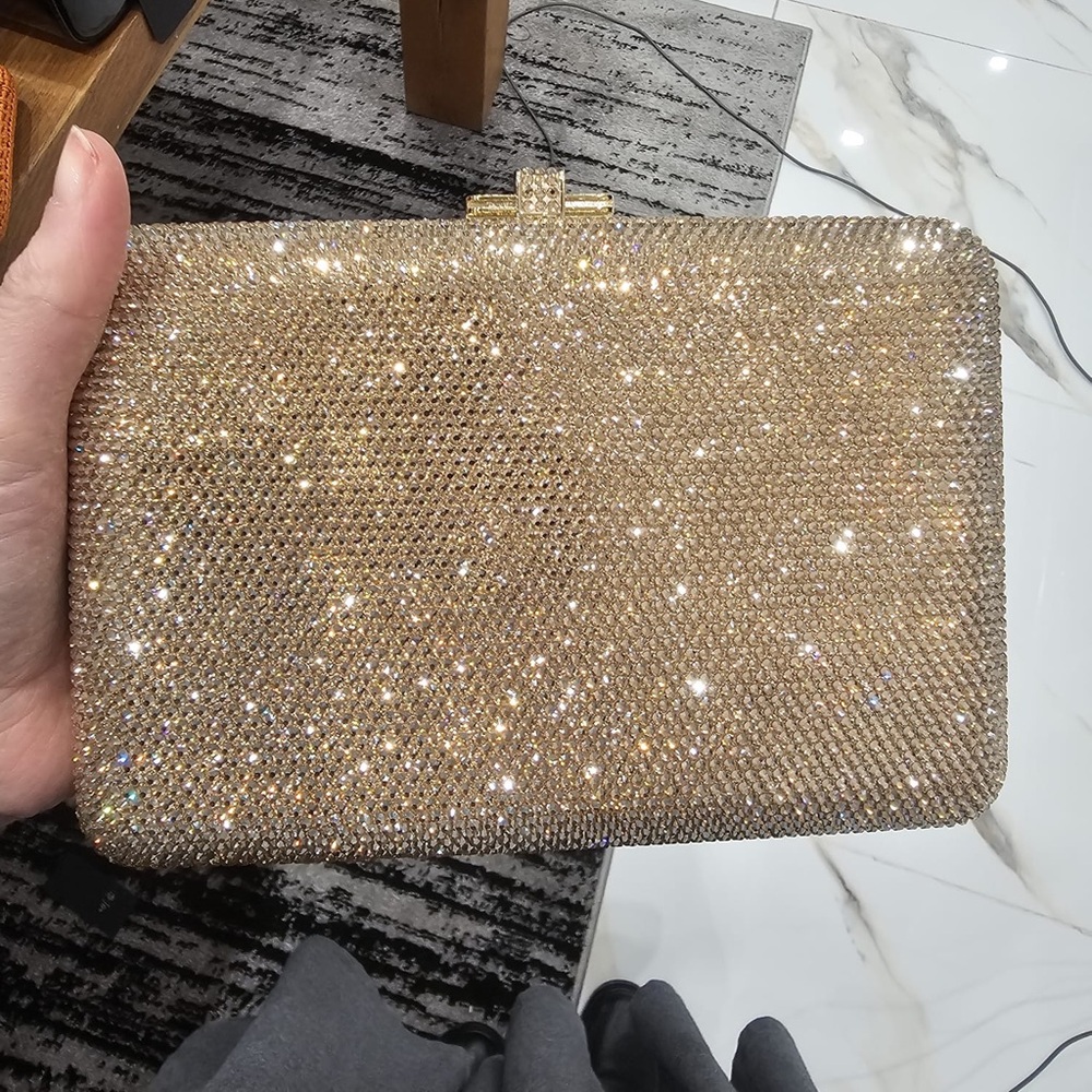 Judith Leiber Slim Slide Champagne Gold Evening Sleek Elegant Handbag Clutch